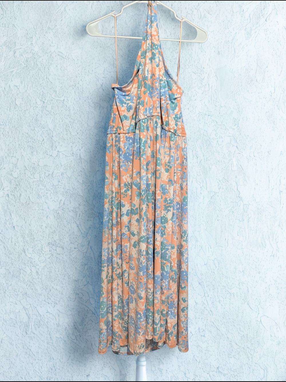 Jason Wu Peach and Blue Floral Halter Maxi Dress